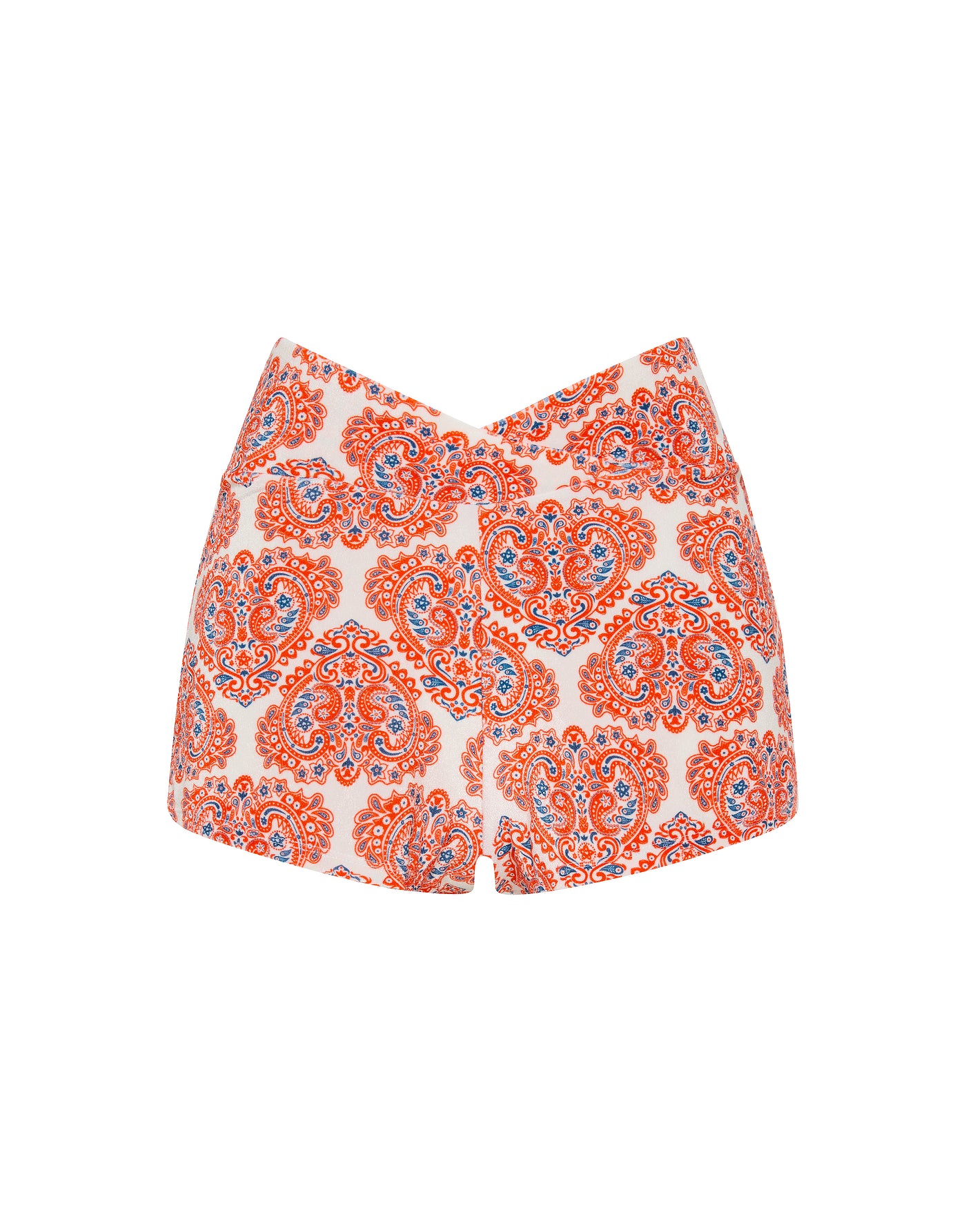 Bobbi Votto Triangl Shorts in Red and Blue Paisley Printed Velvet