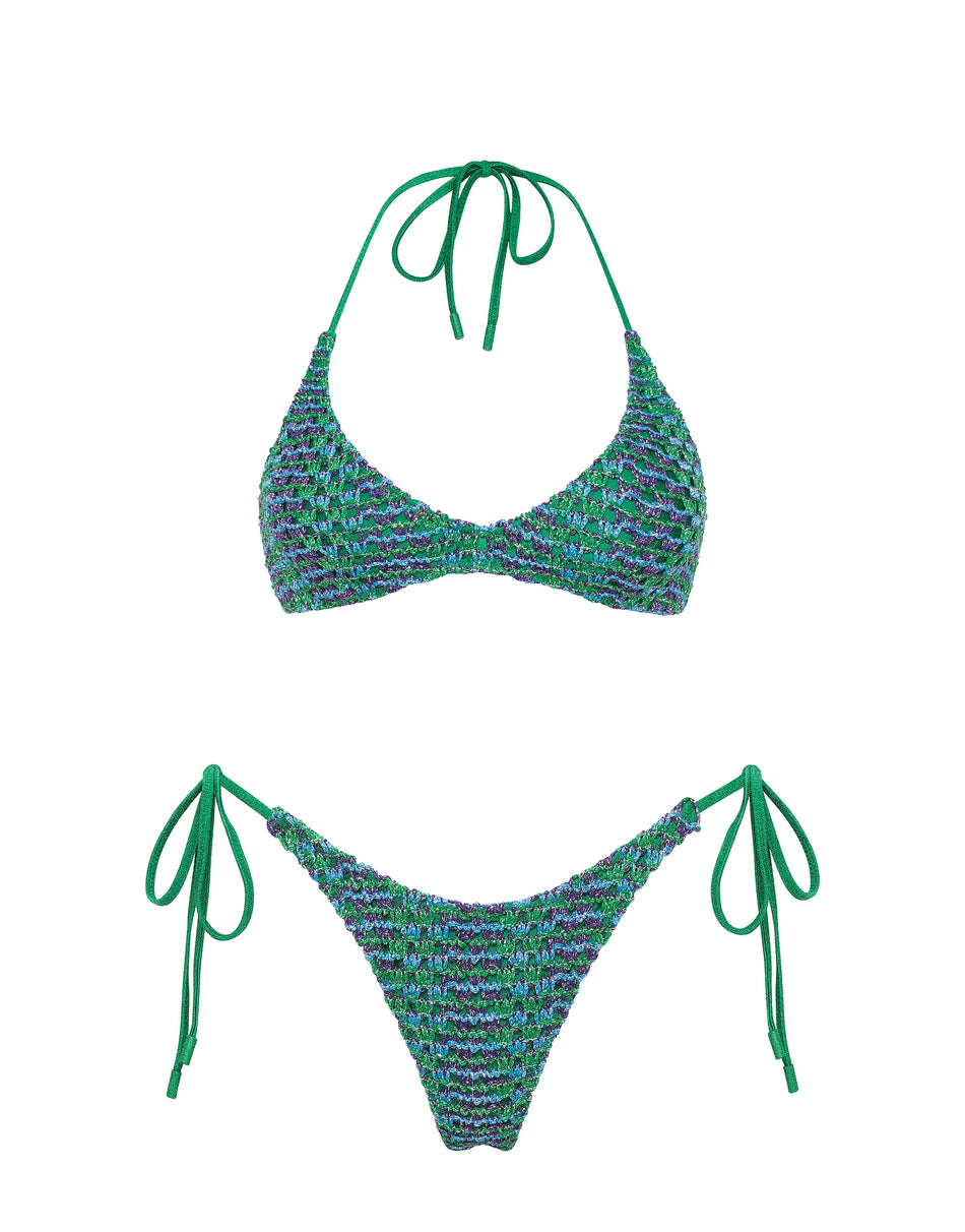 CORA - SAXE Green Crochet Halter Bikini Set