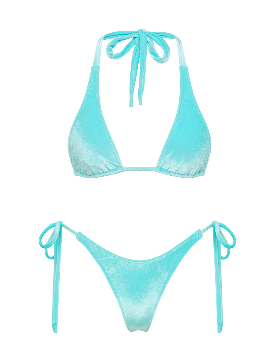 DARA HIRST Blue Velvet Triangle Bikini Set