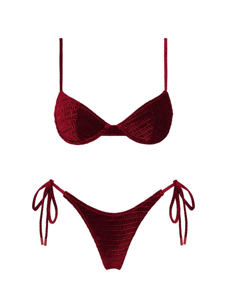 JARA - RONI Burgundy Velvet Balconette Bikini Set