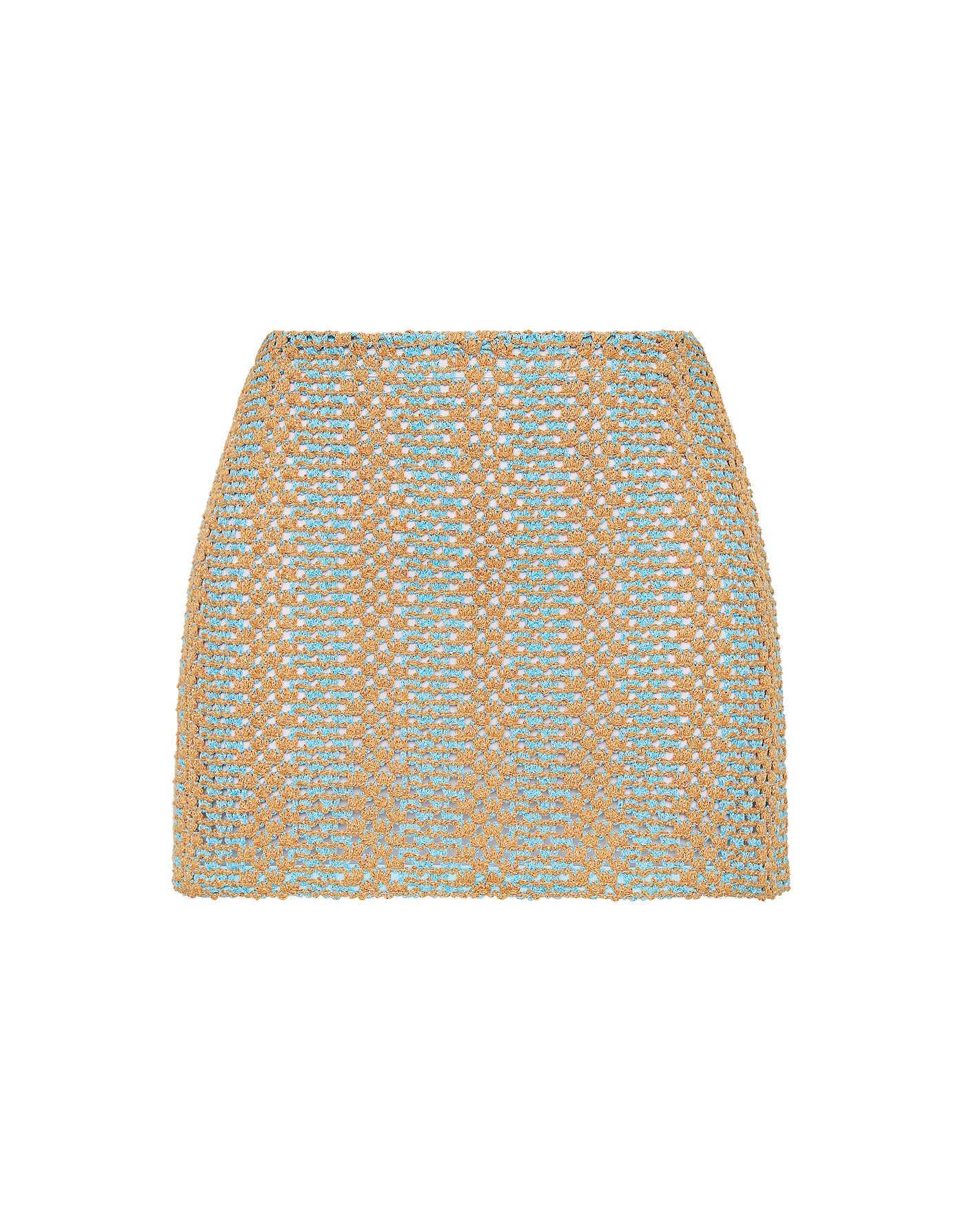 Kasi Serna Triangl Mini Skirt in Blue and Gold Sparkle Crochet