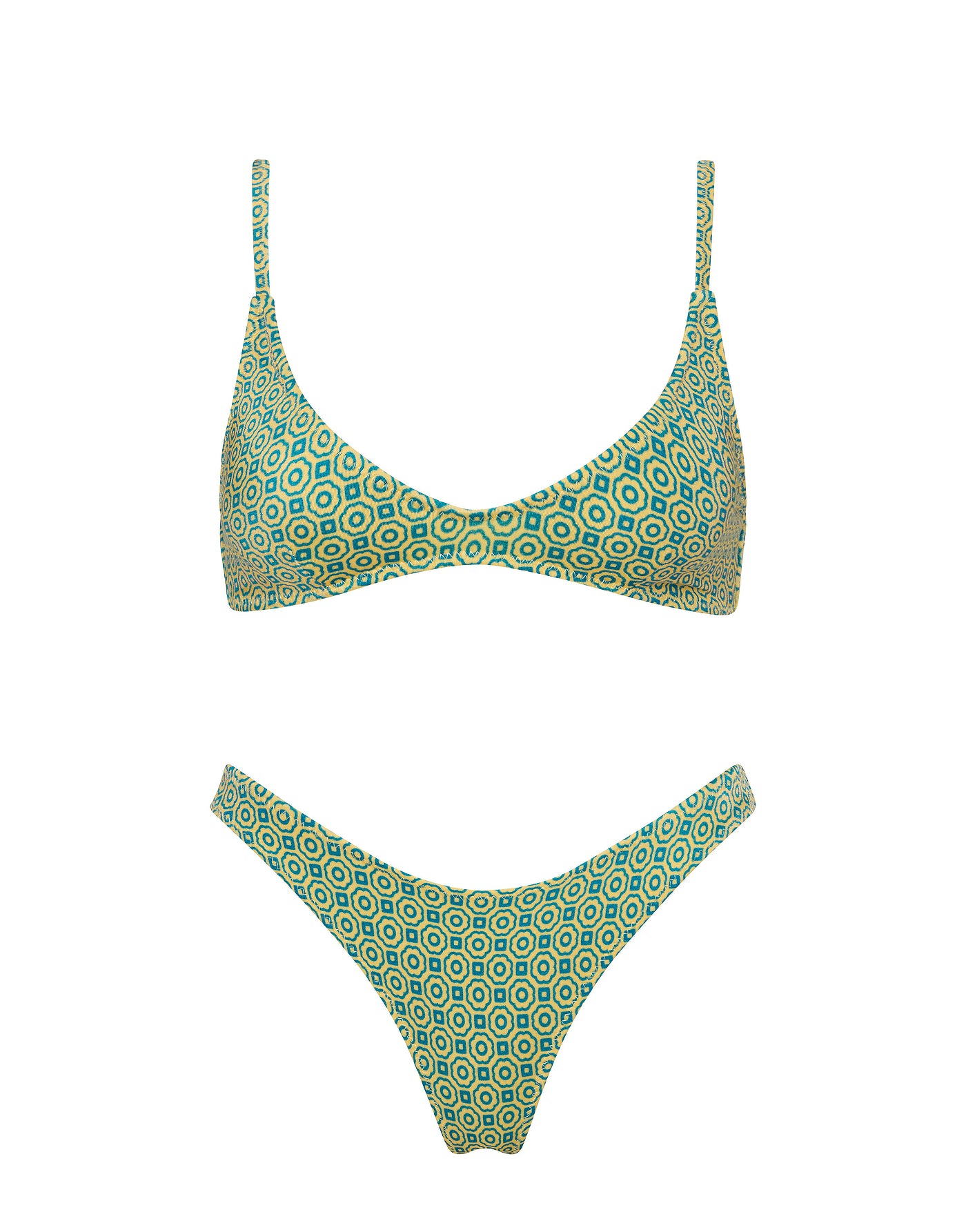 Maia Dise Triangle Blue and Yellow Geometric Print Bikini