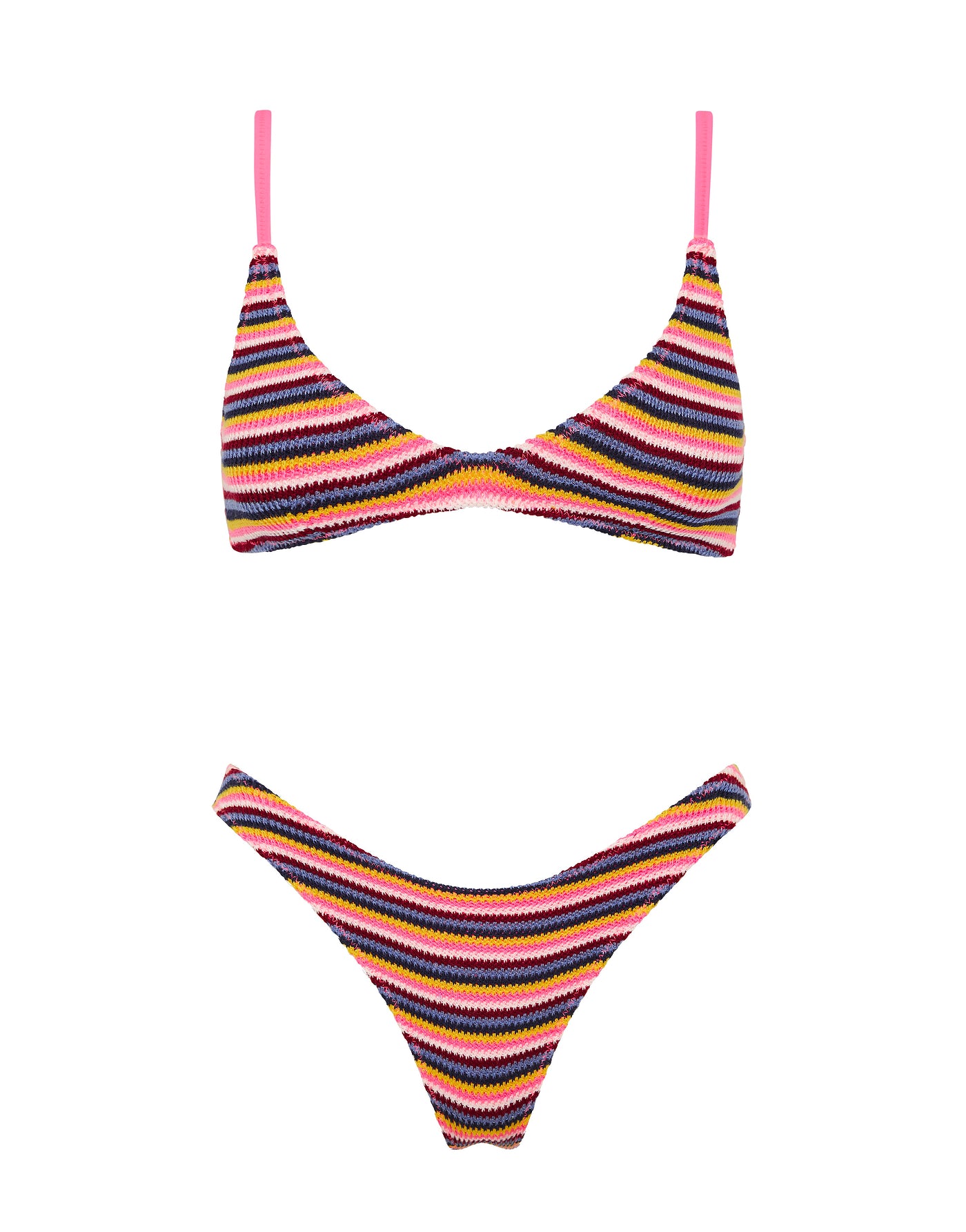 MAIA LONI Stripe Crochet Crop Bikini Set