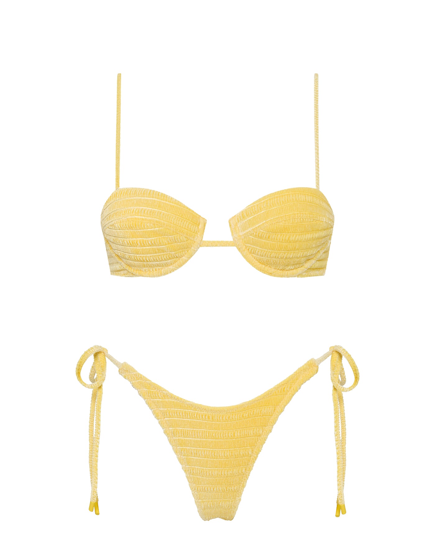 Mala Maca Triangl Yellow Textured Velvet Bikini