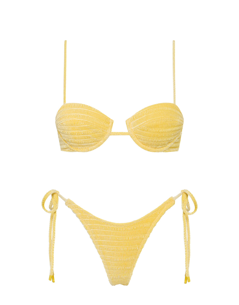 Mala Maca Triangl Yellow Textured Velvet Bikini