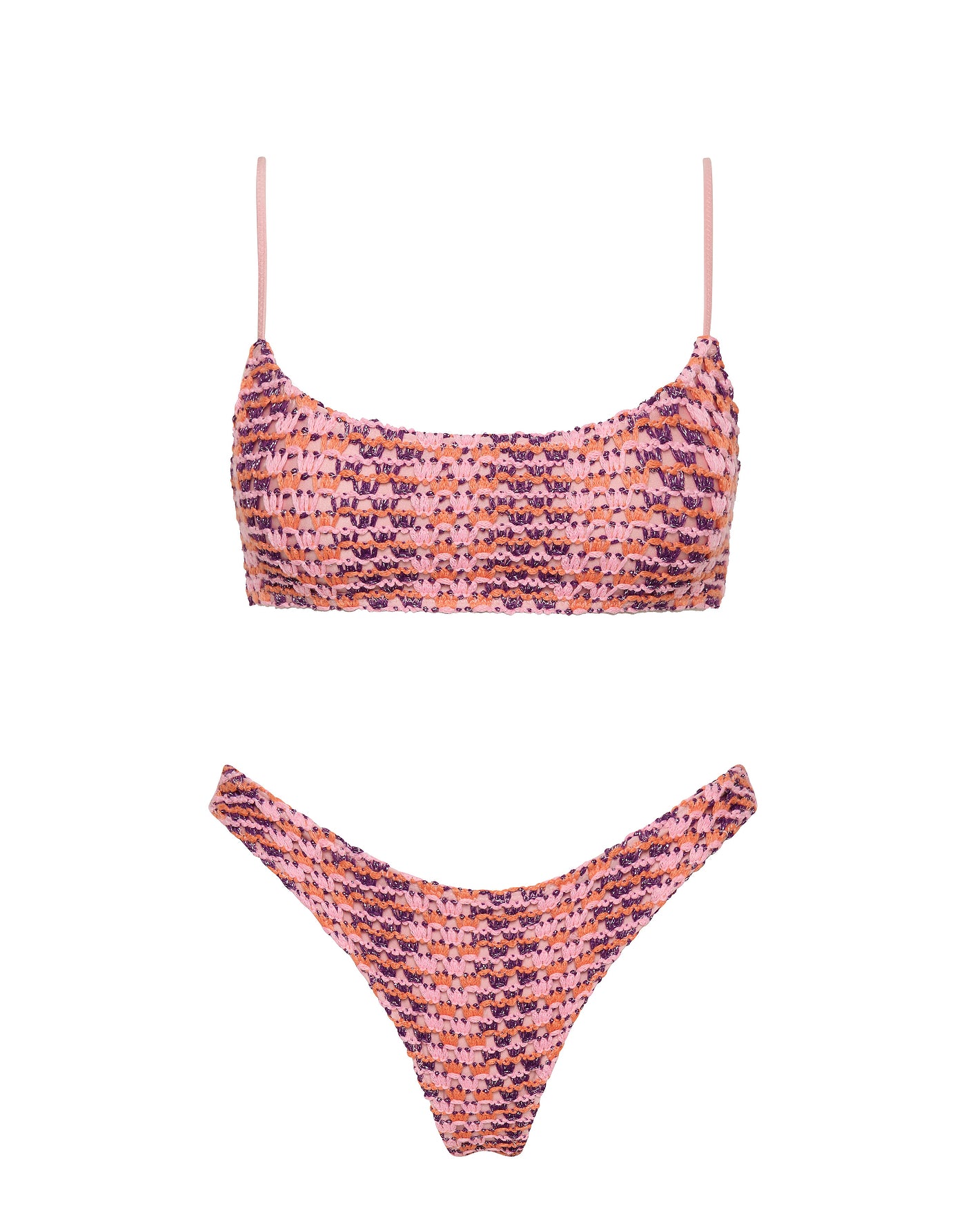 MICA BLOSS Pink Crochet Crop Bikini Set – Triangl