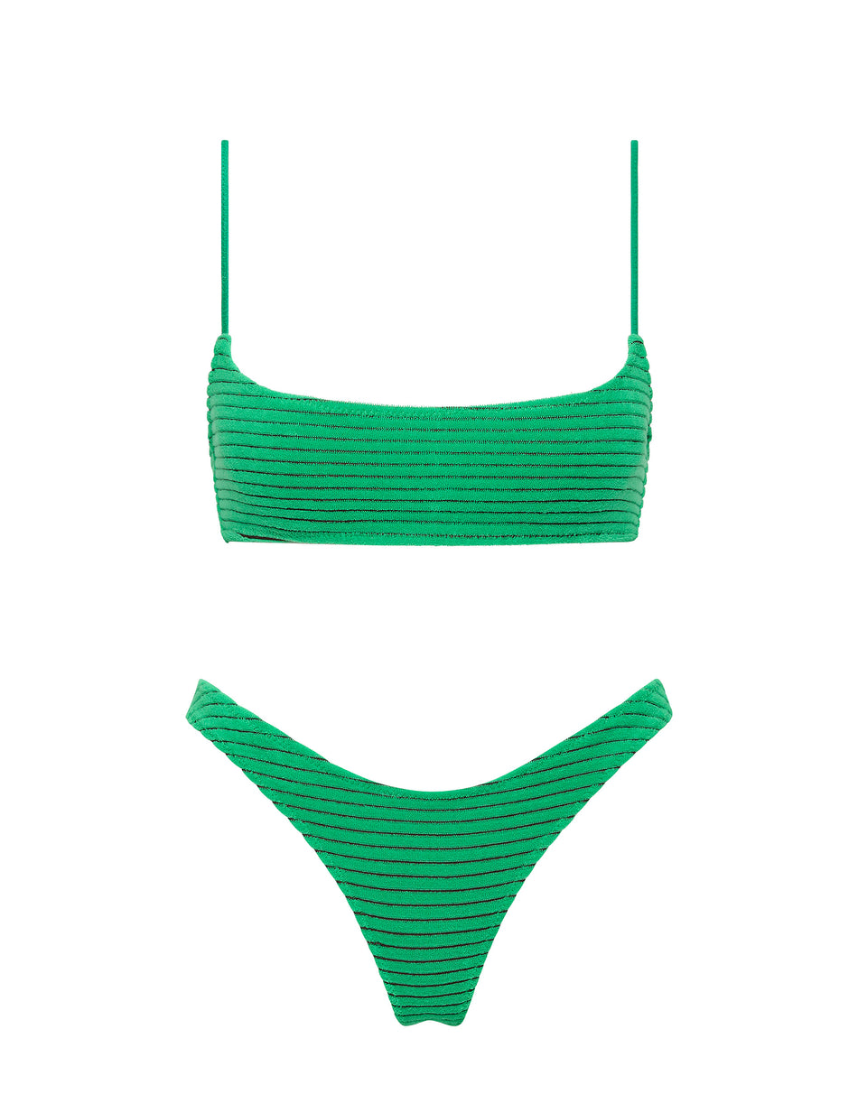 MICA HUBE Green Terry Towelling Crop Bikini Set