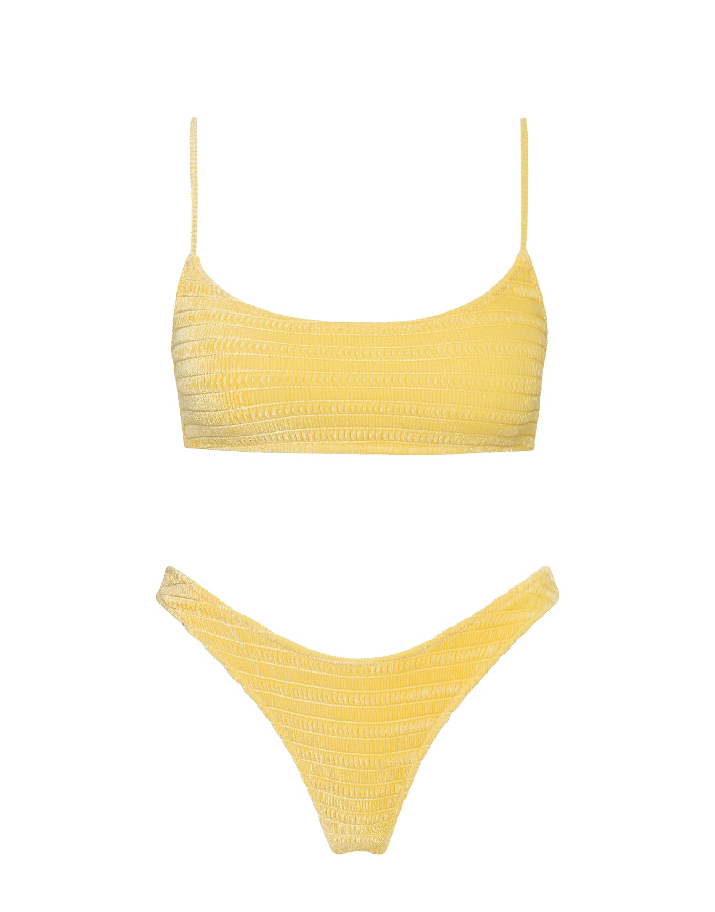 Mica Maca Triangl Yellow Textured Velvet Bikini