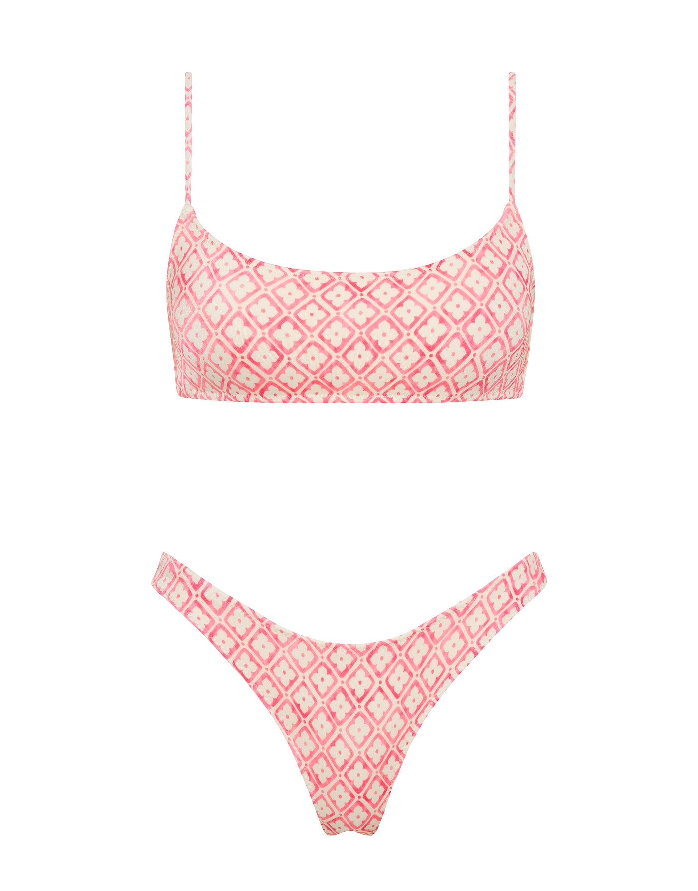 MICA PORTE Pink Geometric Crop Bikini Set
