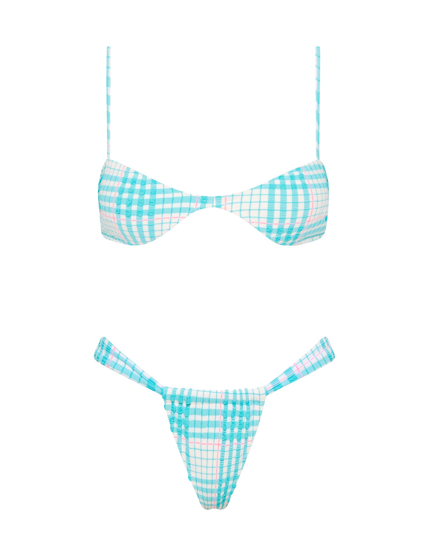 STELL BLUE BLOSS CHECK Scoop Bikini Set