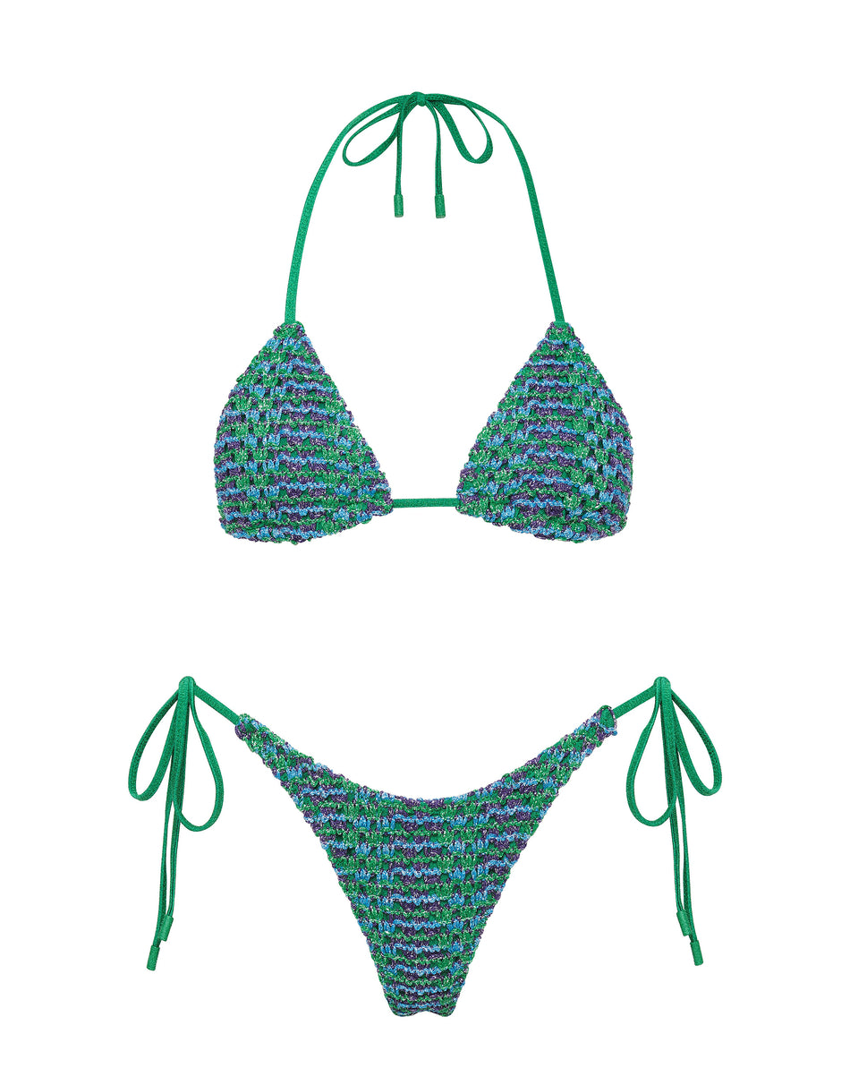 VINCA - SAXE Green Crochet Triangle Bikini Set