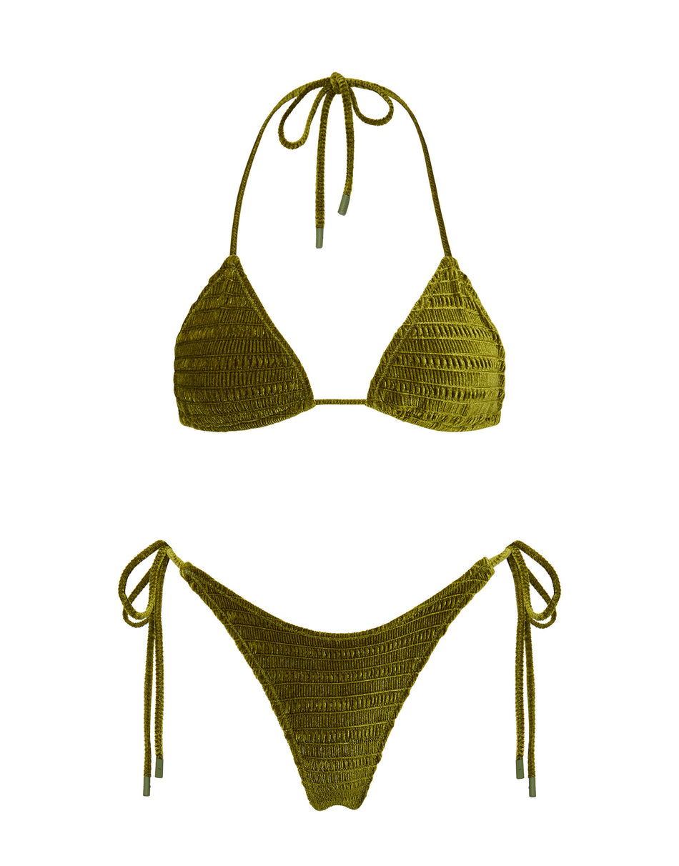 Vinca Varo Triangl Textured Green Velvet Bikini