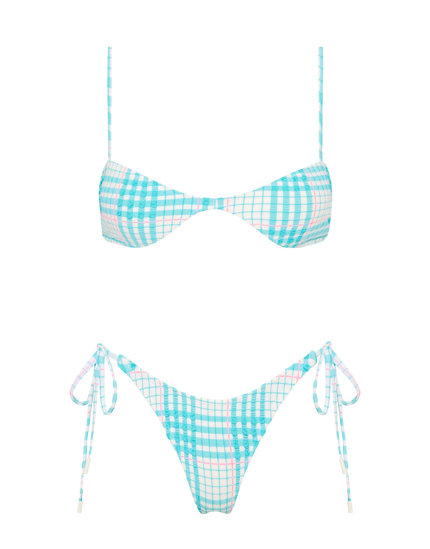 STELL BLUE BLOSS CHECK Scoop Bikini Set