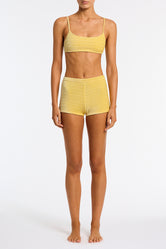 Celeste Maca Triangl Yellow Textured Velvet Shorts