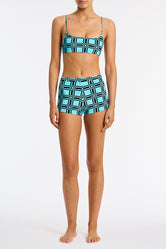 Celeste Turch Triangl Blue and Black Velvet Shorts.