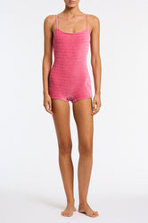 Coco Princ Triangl Pink Textured Velvet Playsuit