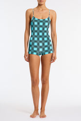 Coco Turch Triangl Blue and Black Velvet Playsuit