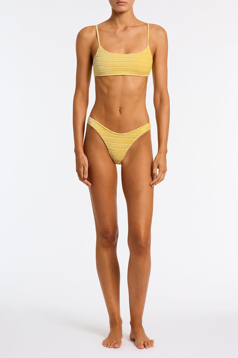 Mica Maca Triangl Yellow Textured Velvet Bikini