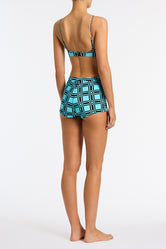 Celeste Turch Triangl Blue and Black Velvet Shorts.