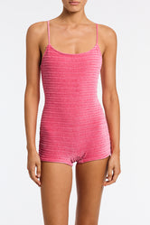 Coco Princ Triangl Pink Textured Velvet Playsuit