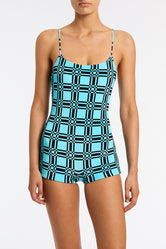 Coco Turch Triangl Blue and Black Velvet Playsuit