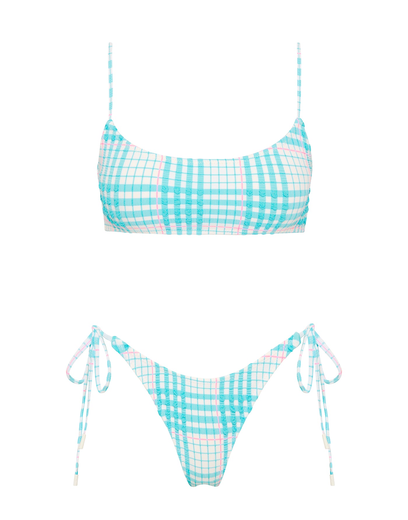MICA BLUE BLOSS CHECK Crop Bikini Set