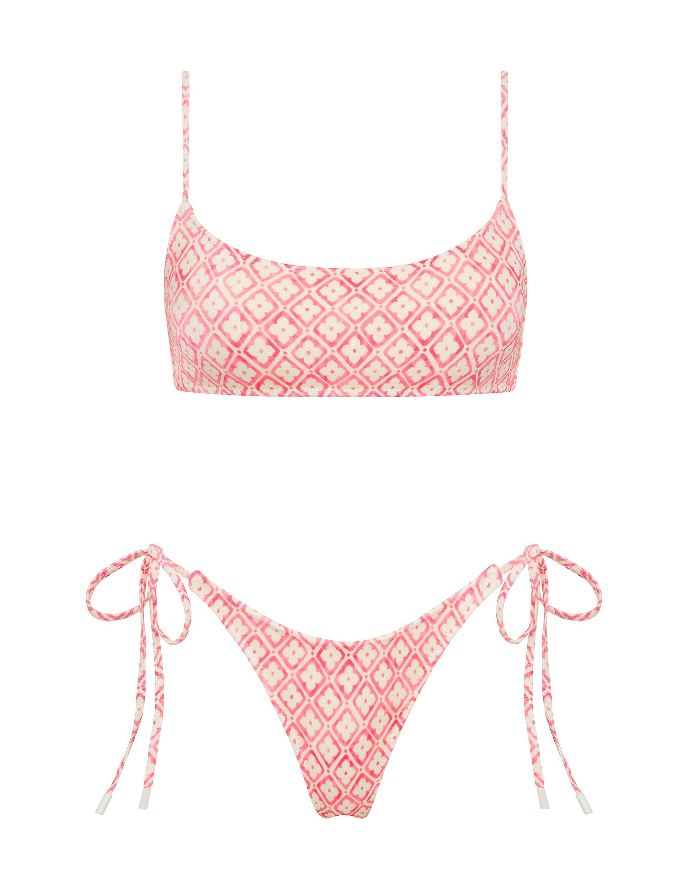 MICA PORTE Pink Geometric Crop Bikini Set
