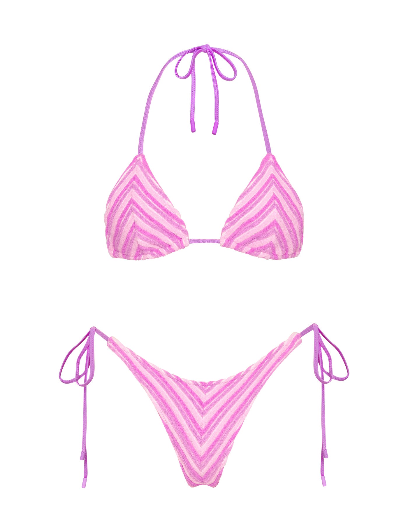 Vinca Lotus Triangl Pink and Purple Striped Terry Bikini