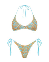 Cora Serna Triangl Blue and Gold Sparkle Crochet Bikini 