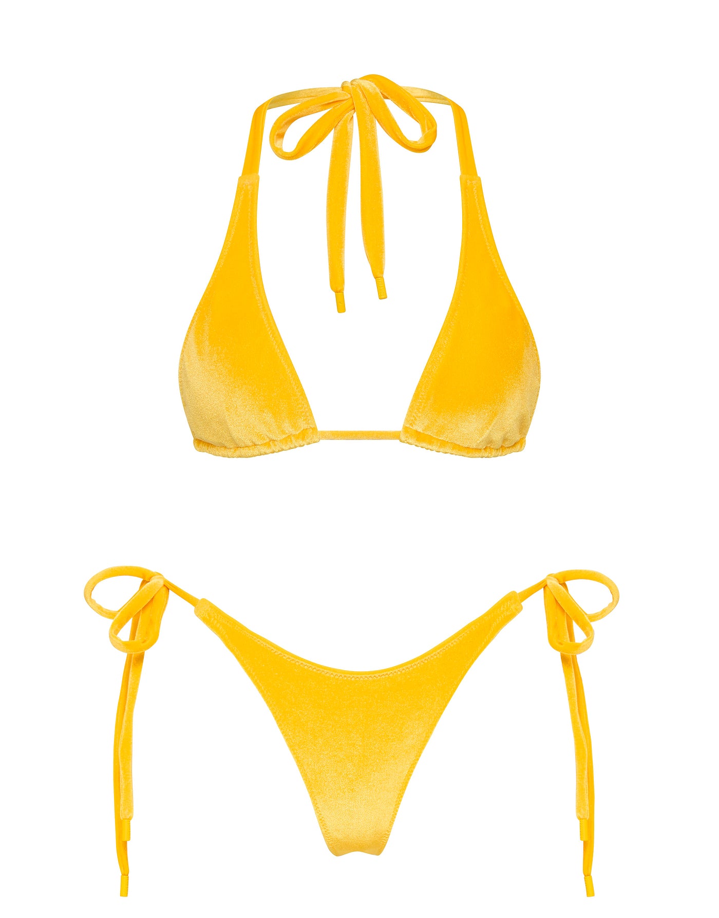 DARA CHESTE Yellow Velvet Triangle Bikini Set
