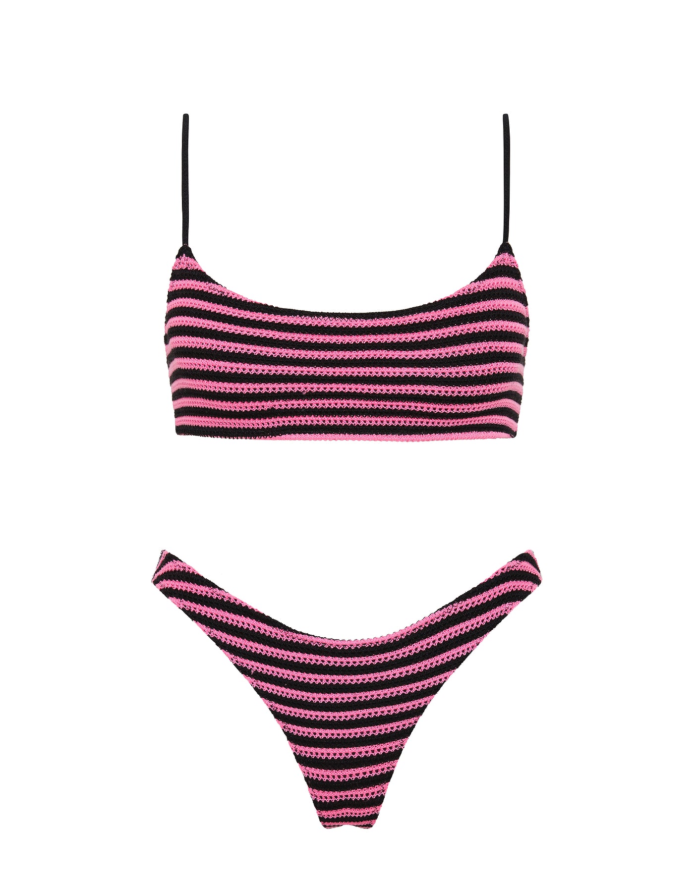 Mica Caro Triangl Pink and Black Stripe Crochet Bikini