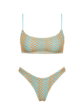 Mica Serna Triangl Blue and Gold Sparkle Crochet Bikini 