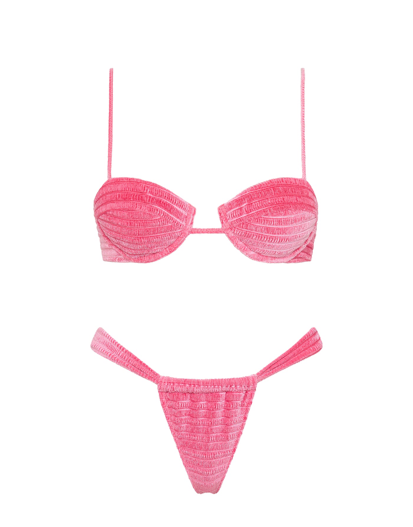 Palma Princ Triangl Pink Textured Velvet Bikini