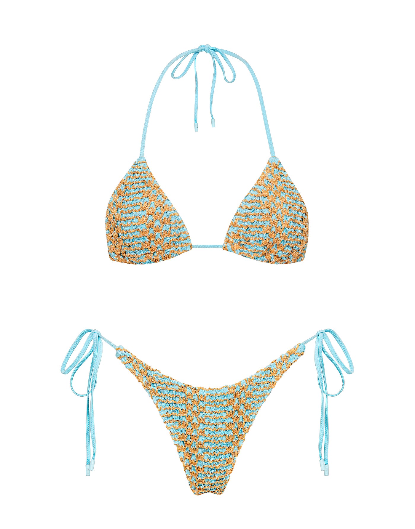 Vinca Serna Triangl Blue and Gold Sparkle Crochet Bikini 