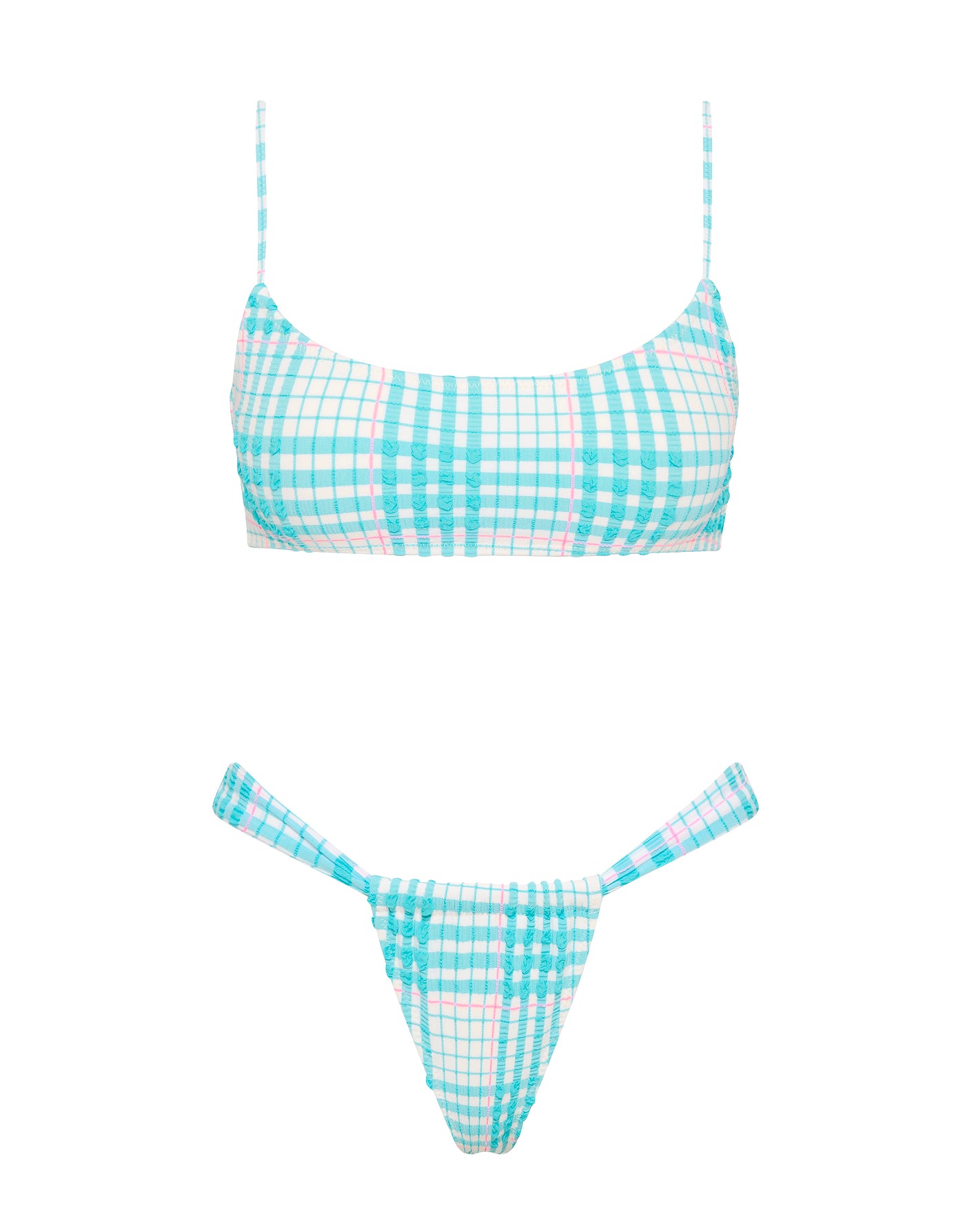 MICA BLUE BLOSS CHECK Crop Bikini Set