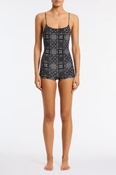 Coco Pesa Triangl Black Velvet Playsuit