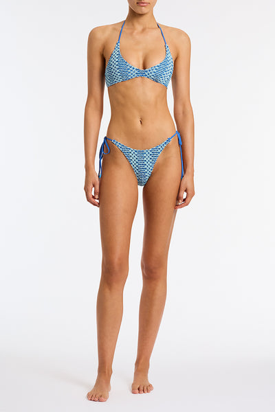CORA DELLO Blue Crochet Halter Bikini Set