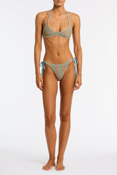 Cora Serna Triangl Blue and Gold Sparkle Crochet Bikini 