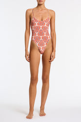 Cova Votto Triangl One Piece in Red and Blue Paisley Printed Velvet