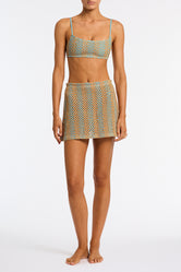 Kasi Serna Triangl Mini Skirt in Blue and Gold Sparkle Crochet