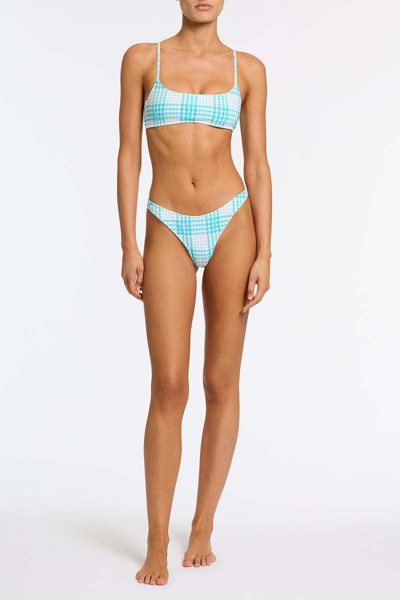 MICA BLUE BLOSS CHECK Crop Bikini Set