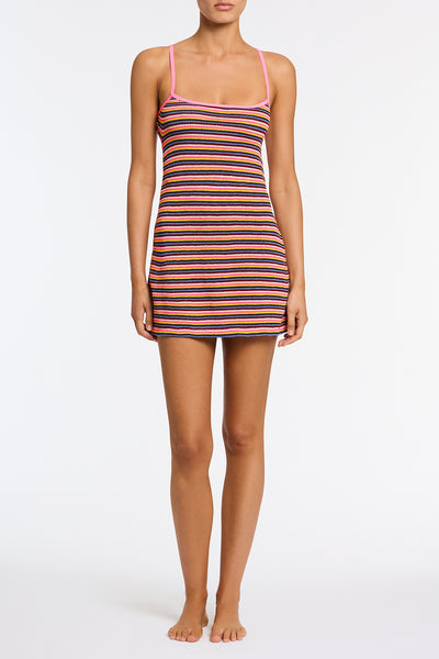 multi stripe crochet beach mini dress ANTHROPOLOGIE "Farm Rio Crochet Mini Dress" Knit Multi Striped Sz. XS NWT $220