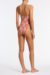 Cova Votto Triangl One Piece in Red and Blue Paisley Printed Velvet