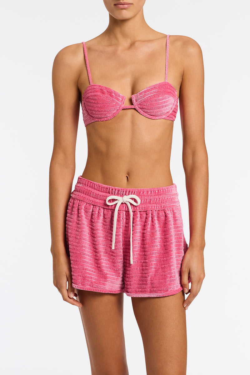 Cara Princ Triangl Shorts in Pink Textured Velvet