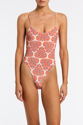 Cova Votto Triangl One Piece in Red and Blue Paisley Printed Velvet