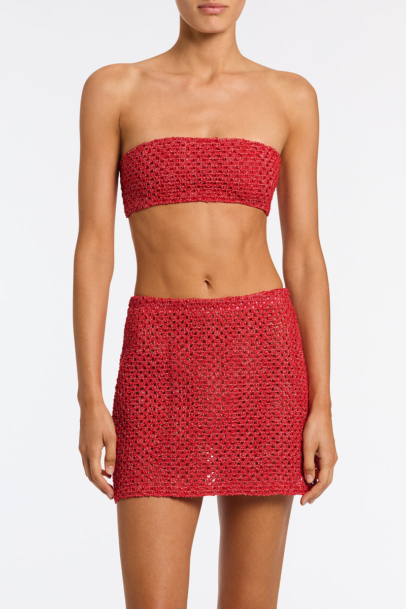 Kasi Monty Triangl Red Sparkle Crochet Mini Skirt 