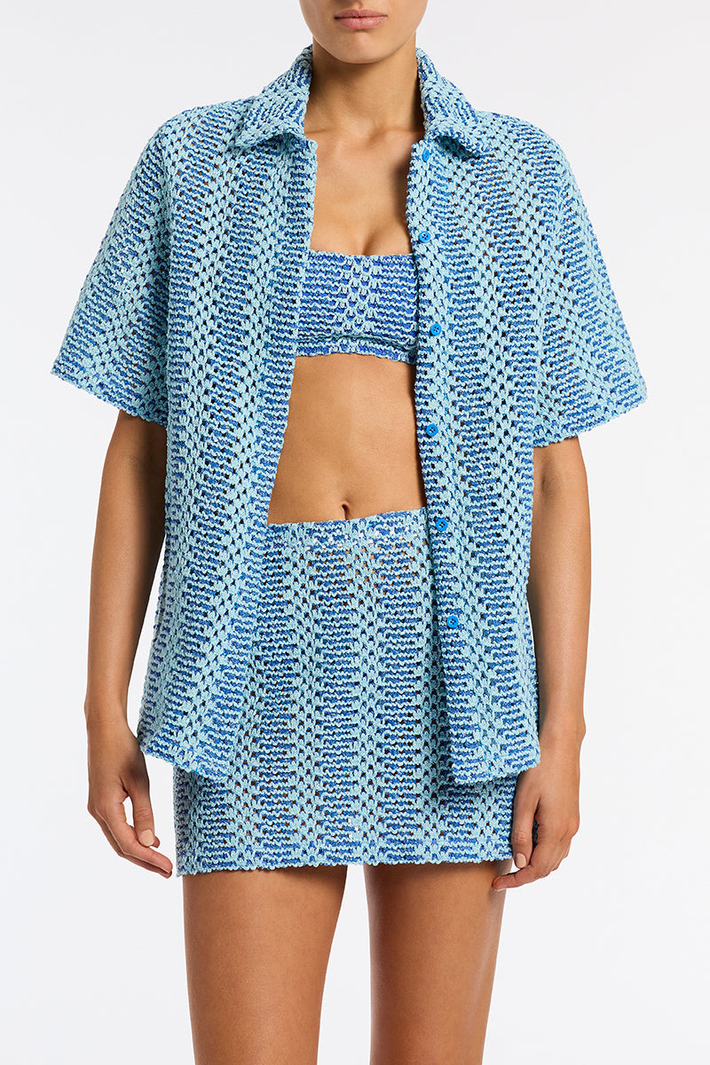 Lini Dello Triangl Blue Sparkle Crochet Shirt