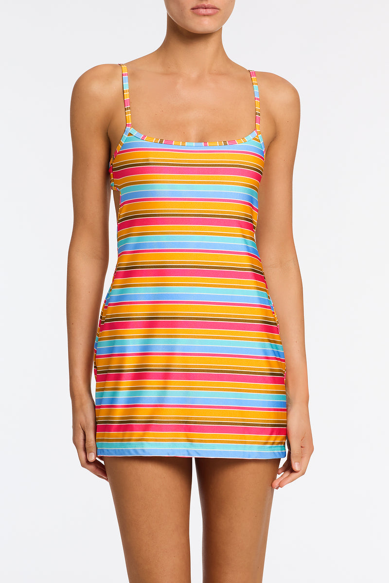 colorful striped mini dress THML Stripe Button Down Mini Dress