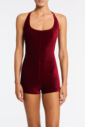 NURIA - RONI Burgundy  Velvet Playsuit