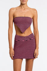 Rina Caro Triangl Bandana Top in Pink and Black Stripe Crochet